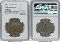 Province of Canada. Bank of Montreal "Front View" Penny Token 1842 AU58 Brown NGC, Br-526, PC-2B. Plain edge. Medal alignment. PROVINCE OF CANADA BANK...