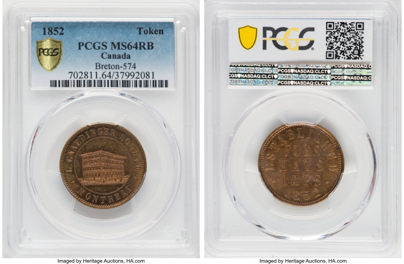 Quebec. Montreal "L. Gnaedinger Son & Co." Token 1852 MS64 Red and Brown PCGS, B...