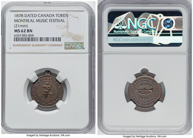 "Montreal Music Festival" Token 1878-Dated MS62 Brown NGC, 21mm. EN MEMOIRE DE L...