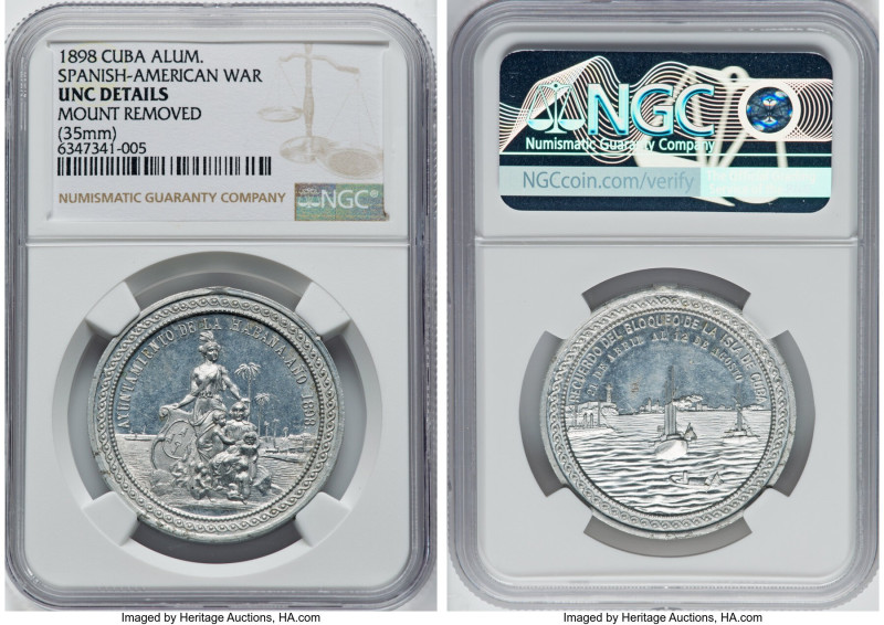 "Spanish-American War" aluminum Medal 1898 UNC Details (Mount Removed) NGC, 35mm...