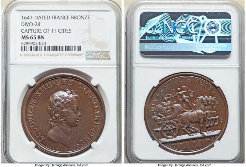 Louis XIV bronze "Capture of 11 Cities" Medal 1647-Dated MS65 Brown NGC, Divo-24...
