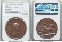 Louis XIV bronze "Capture of 11 Cities" Medal 1647-Dated MS65 Brown NGC, Divo-24. 41mm. By J. Mauger. Commemorating eleven military victories from 164...