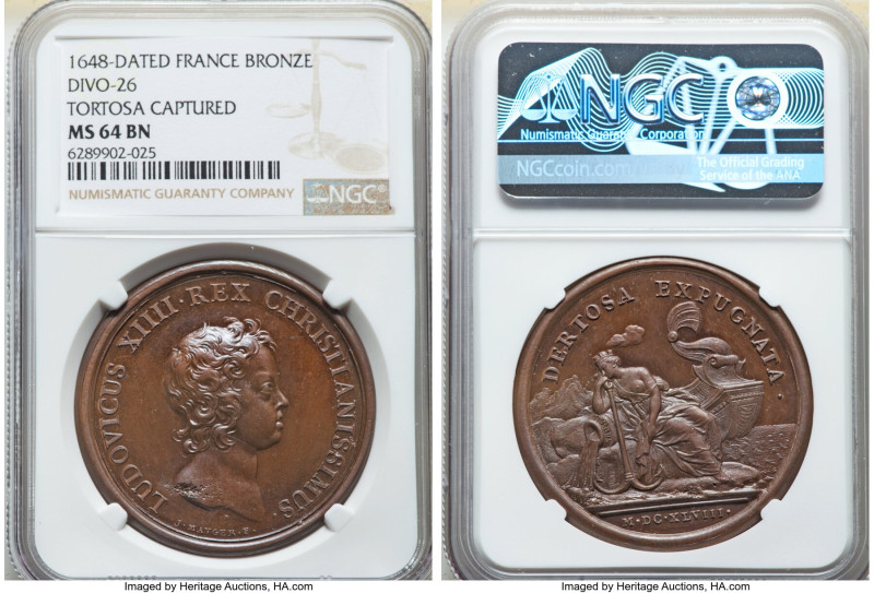 Louis XIV bronze "Tortosa Captured" Medal 1648-Dated MS64 Brown NGC, Divo-26. 41...