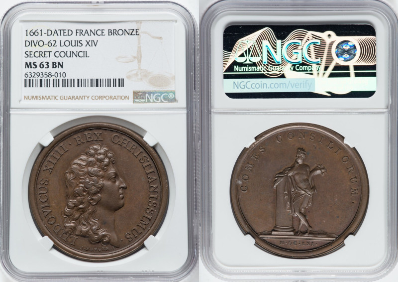 Louis XIV bronze "Secret Council" Medal 1661-Dated MS63 Brown NGC, Divo-62. 41mm...