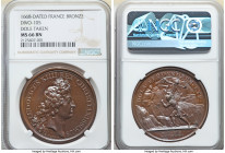 Louis XIV bronze "Dole Taken" Medal 1668-Dated MS66 Brown NGC, Divo-105. 41mm. By J. Mauger. LUDOVICUS XIIII REX CHRISTIANISSIMUS Bust right // DOLA S...