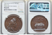 Louis XIV bronze "Peace with the Church" Medal 1669-Dated MS65 Brown NGC, Divo-114. 41mm. By J. Mauger. LUDOVICUS XIIII REX CHRISTIANISSIMUS Bust righ...