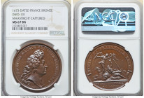 Louis XIV bronze "Maastricht Captured" Medal 1673-Dated MS67 Brown NGC, Divo-131. 41mm. By I. Mauger. LUDOVICUS MAGNUS REX CHRISTIANISSIMUS Bust right...