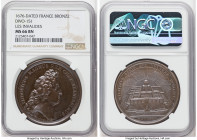 Louis XIV bronze "Les Invalides" Medal 1676-Dated MS66 Brown NGC, Divo-151. 41mm. By I. Mauger. Commemorating the completion of the initial complex of...