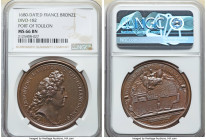 Louis XIV bronze "Port of Toulon" Medal 1680-Dated MS66 Brown NGC, Divo-182. 41mm. By I. Mauger. LUDOVICUS MAGNUS REX CHRISTIANISSIMUS Bust right // T...