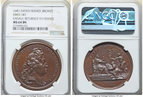 Louis XIV bronze "Casale Returned to France" Medal 1681-Dated MS64 Brown NGC, Divo-187. 41mm. By J. Mauger. Commemorating the purchase of the Casale f...