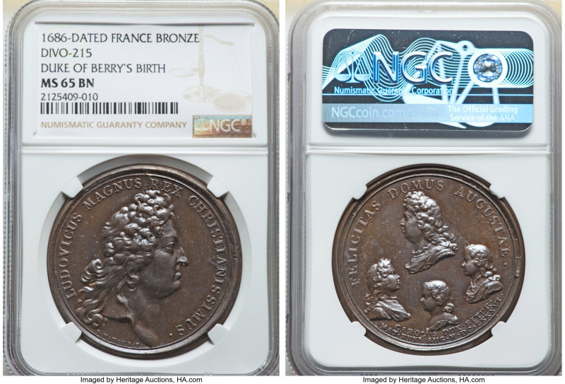 Louis XIV bronze "Birth of Duke of Berry" Medal 1686-Dated MS65 Brown NGC, Divo-...