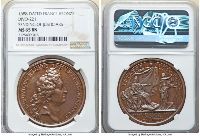 Louis XIV bronze "Sending of Justiciars" Medal 1688-Dated MS65 Brown NGC, Divo-2...