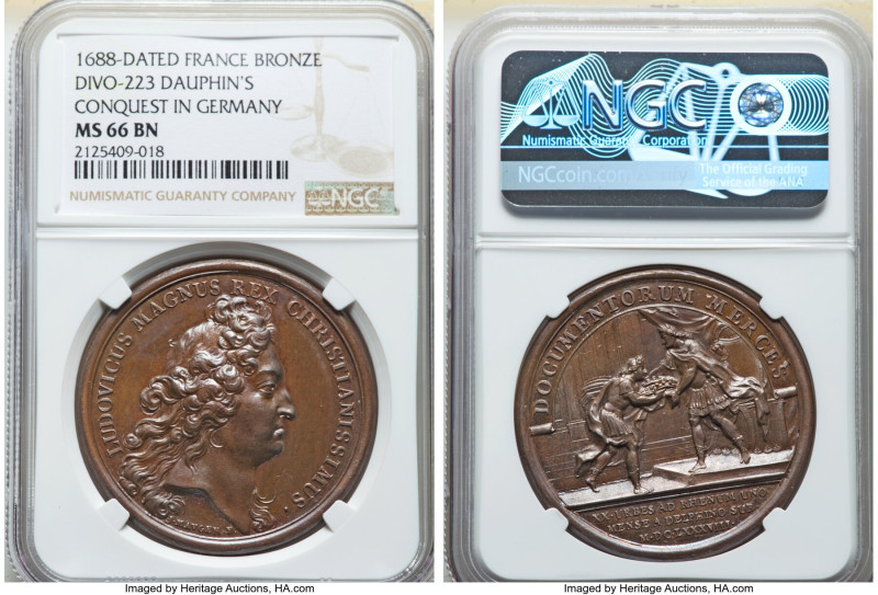 Louis XIV bronze "Dauphin's Conquest in Germany" Medal 1688-Dated MS66 Brown NGC...
