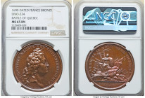Louis XIV bronze "Battle of Quebec" Medal 1690-Dated MS65 Brown NGC, Divo-234. 41mm. By I. Mauger. LUDOVICUS MAGNUS REX CHRISTIANISSIMUS Bust right //...