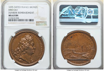 Louis XIV bronze "Dunkirk Bombardment" Medal 1695-Dated MS63 Brown NGC, Divo-261. 41mm. By J. Mauger. LUDOVICUS MAGNUS REX CHRISTIANISSIMUS Bust right...