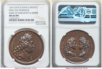 Louis XIV bronze "Marriage of Duke of Burgundy & Marie Adelaide" Medal 1697-Dated MS66 Brown NGC, Divo-276. 41mm. By J. Mauger. LUDOVICUS MAGNUS REX C...