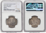 Louis XVI silver "France Aids America" Jeton 1777-Dated AU58 NGC, Betts-558, Feuardent-903, Lec-205h. 29 mm. Reeded edge. LUDOV XVI REX CHRISTIANISS H...