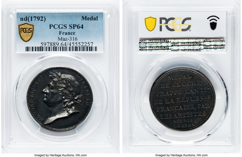 Republic 'Mirabeau' Specimen Medal ND (1792) SP64 PCGS, Maz-316. HONORE RIQUETTI...