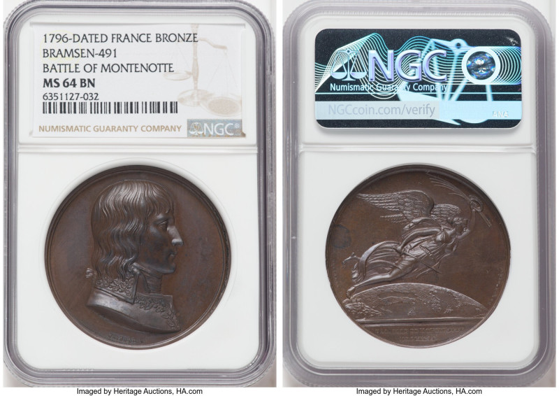 Napoleon bronze "Battle of Montenotte" Medal 1796-Dated MS64 Brown NGC, Julius-4...