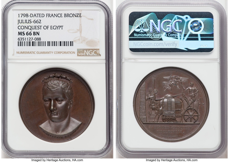 Napoleon bronze "Conquest of Egypt" Medal 1798-Dated MS66 Brown NGC, Julius-662....
