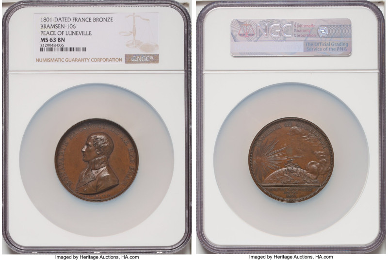 Napoleon bronze "Peace of Luneville" Medal 1801-Dated MS63 Brown NGC, Bram-106. ...