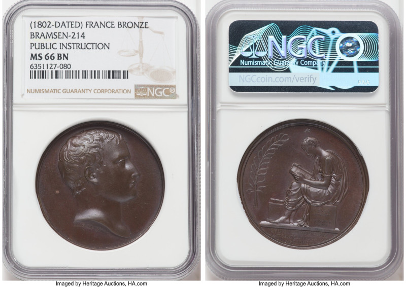 Napoleon bronze "Public Instruction" Medal 1802-Dated MS66 Brown NGC, Bram-214. ...