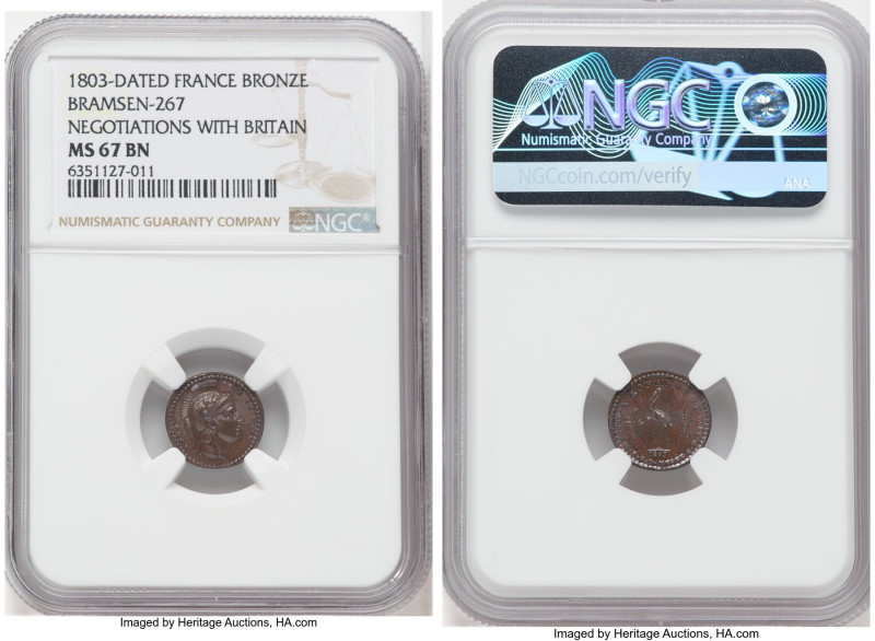 Napoleon bronze "Negotiations with Britain" Medal 1803-Dated MS67 Brown NGC, Bra...