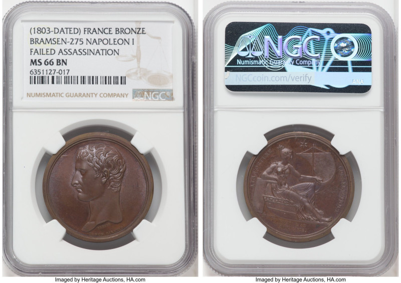 Napoleon bronze "Failed Assassination" Medal 1803-Dated MS66 Brown NGC, Bram-275...