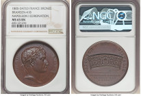 Napoleon bronze "Coronation" Medal 1805-Dated MS65 Brown NGC, Bram-418. 40mm. By Andrieu and Jaley. NAPOLEON EMPEREUR Laureate bust right // NAPOLEON ...