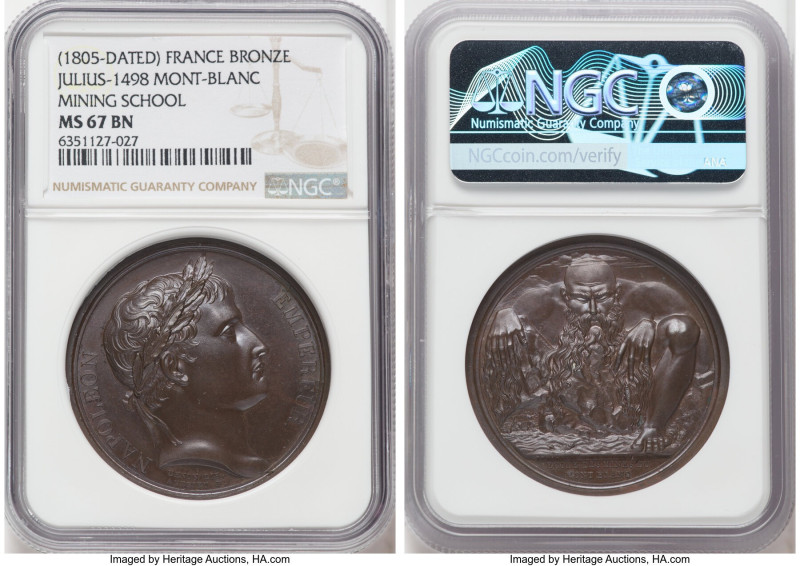 Napoleon bronze "Mont-Blanc Mining School" Medal 1805-Dated MS67 Brown NGC, Bram...