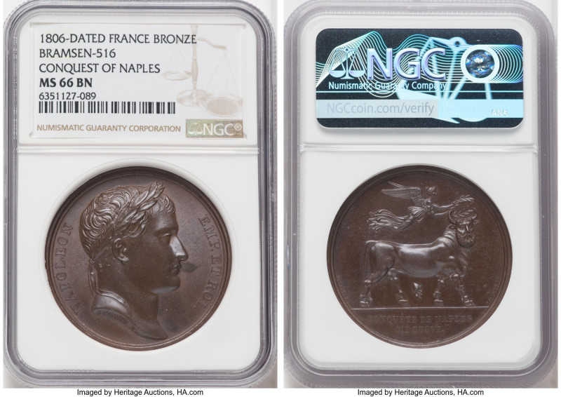 Napoleon bronze "Conquest of Naples" Medal 1806-Dated MS66 Brown NGC, Bram-516. ...