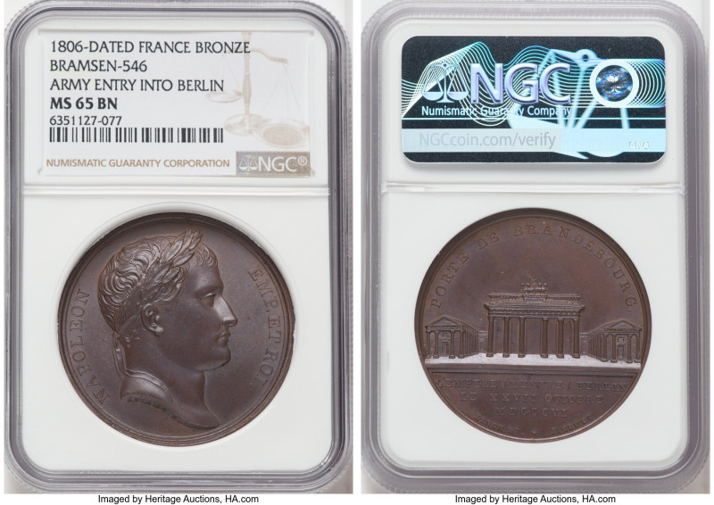 Napoleon bronze "Army Entry into Berlin" Medal 1806-Dated MS65 Brown NGC, Bram-5...