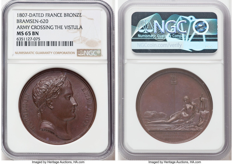 Napoleon bronze "Army Crossing the Vistula" Medal 1807-Dated MS65 Brown NGC, Bra...