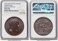 Napoleon bronze "Route of Simplon" Medal 1807-Dated MS67 Brown NGC, Bram-688. 40mm. By Andrieu. NAPOLEON EMP ET ROI Laureate head right // Old man of ...