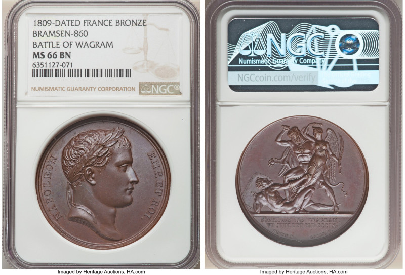 Napoleon bronze "Battle of Wagram" Medal 1809-Dated MS66 Brown NGC, Bram-860. 40...
