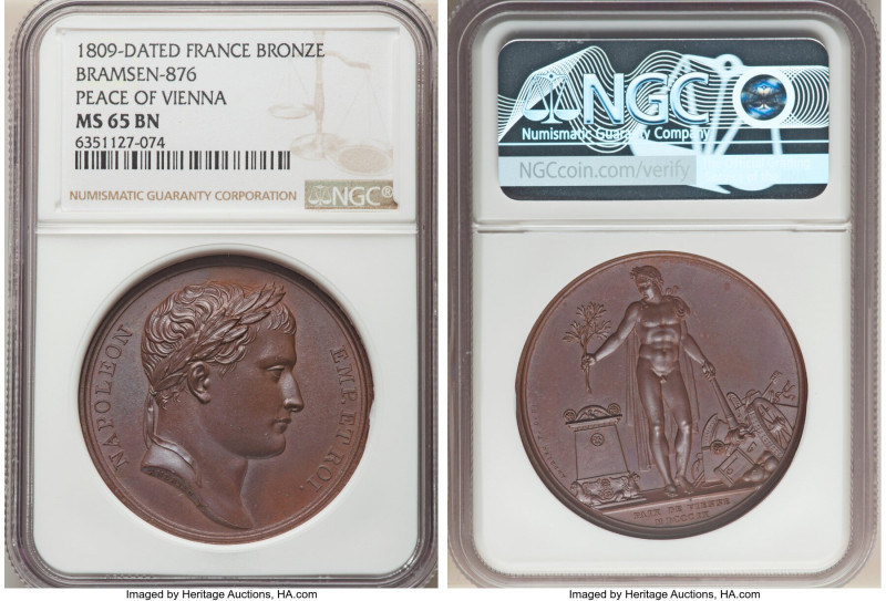 Napoleon bronze "Peace of Vienna" Medal 1809-Dated MS65 Brown NGC, Bram-876. 40m...