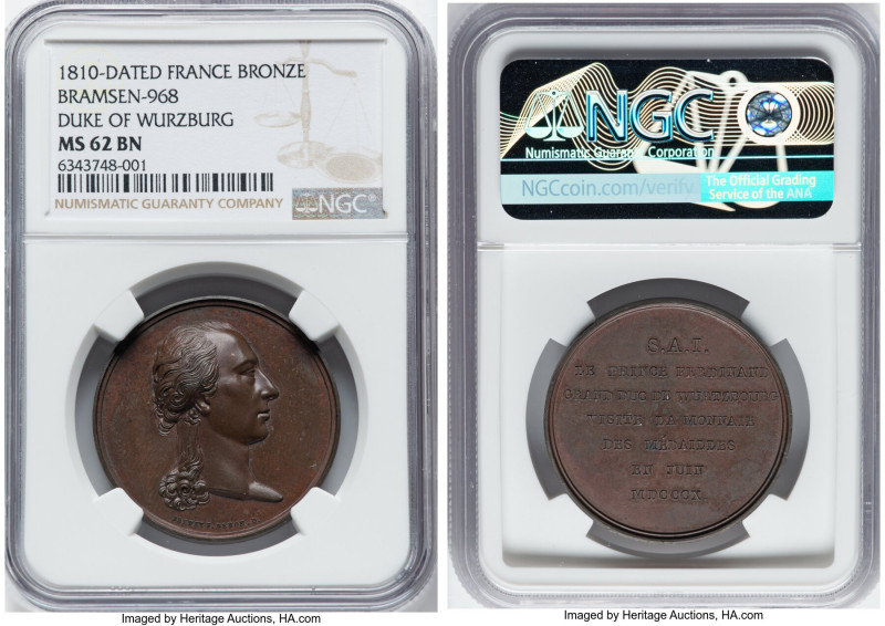 Napoleon bronze "Duke of Wurzburg Mint Visit" Medal 1810-Dated MS62 Brown NGC, B...