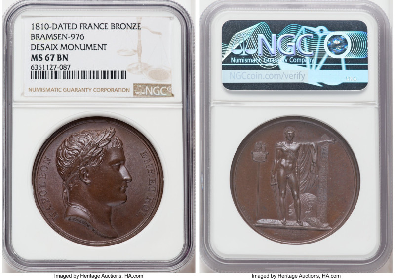 Napoleon bronze "Desaix Monument" Medal 1810-Dated MS67 Brown NGC, Bram-976. 40m...