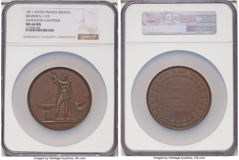 Napoleon bronze "Baptism of Napoleon II" Medal 1811-Dated MS64 Brown NGC, Bram-1...