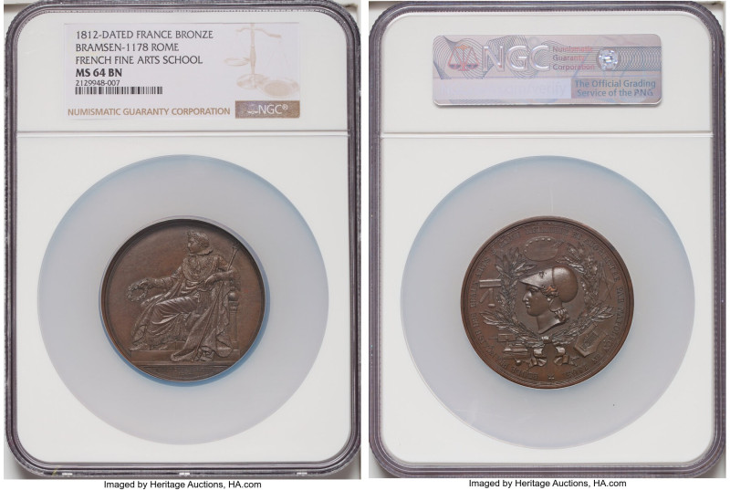 Napoleon bronze "French Fine Arts School in Rome" Medal 1812-Dated MS64 Brown NG...