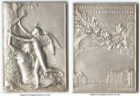 Republic silvered bronze "Paris Universal Exposition" Medal 1900 UNC, Paris mint. 36x51mm. 37.55gm. Edge: BRONZE (cornucopia). By O. Roty. LVMEN VENTV...