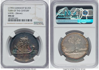 "Turn of the Century" silver Medal ND (1799) MS62 NGC, Sommer-B77/2. 36mm. By D. F. Loos. VERGANGEN SEV DAS ÜBEL FROH DIE ZUKUNFT Janus bust flanked b...