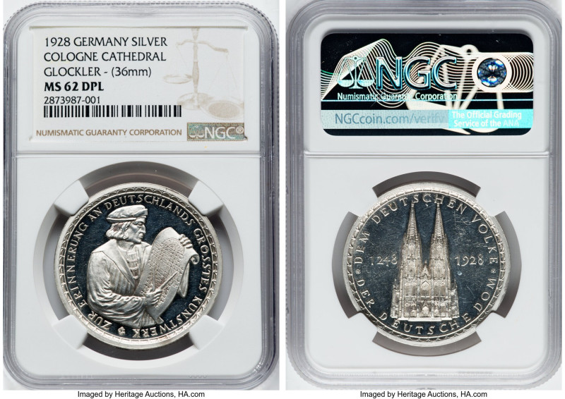 Weimar Republic silver "Cologne Cathedral" Medal 1928 MS62 Deep Prooflike NGC, W...