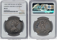Anne silver "Sardinia-Minorca Captured" Medal 1708 MS62 NGC, MI-329-157, Eimer-434. 40mm. By J. Croker. ANNA DG MAG BRI FRA ET HIB REG Draped bust lef...