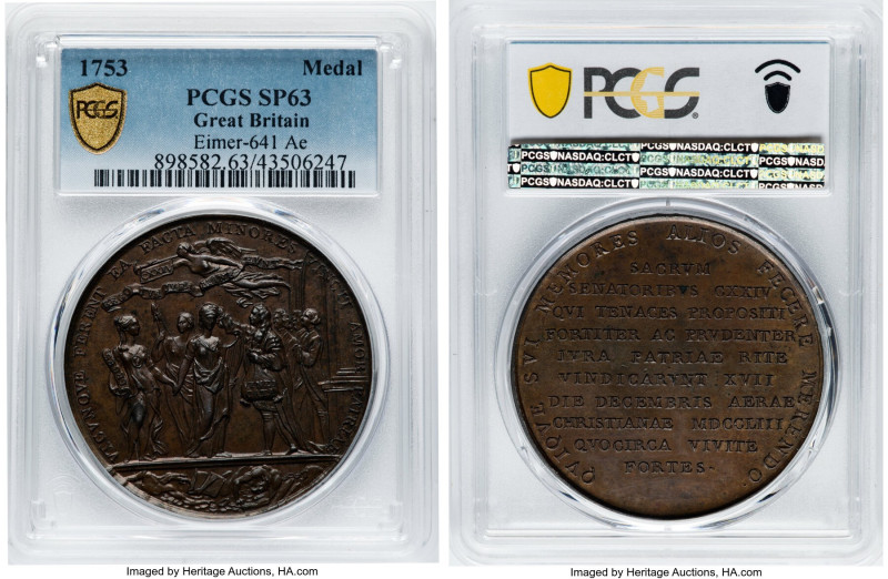 George II Specimen "Irish Surplus Revenue Dispute" Medal 1753 SP63 PCGS, Eimer-6...