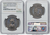 George III silver "Charlotte Coronation" Medal 1761 MS61 NGC, BHM-66, Eimer-696. 34mm. By L. Natter. CHARLOTTA D G M BR FR ET HIB REGINA Draped bust r...