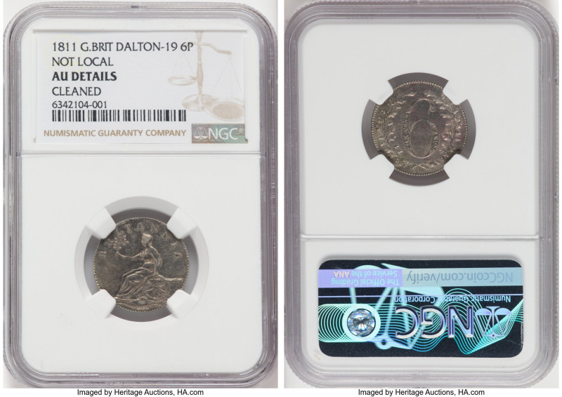 Not Local 6 Pence Token 1811 AU Details (Cleaned) NGC, Dalton-19. Milled edge. B...