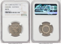 Cheshire. Nantwich Shilling Token 1811 AU55 NGC, Dalton-1. Milled edge. NANTWICH TOKEN VALUE ONE SHILLING Crest // ONE POUND NOTE FOR 20 TOKENS Garter...