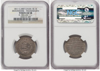 Devonshire. Teignmouth Shilling Token 1811 AU58 NGC, Davis-18 (RRR). Milled edge. ISSUD AT TEIGNMOUTH FOR PUBLIC ACCOMODATION 1811 Lion presenting fle...