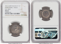 Dorsetshire. Poole Shilling Token 1812 MS63 NGC, Dalton-9. Milled edge. ONE SHILLING SILVER TOKEN POOLE Commerce seated, holding scales and cornucopia...